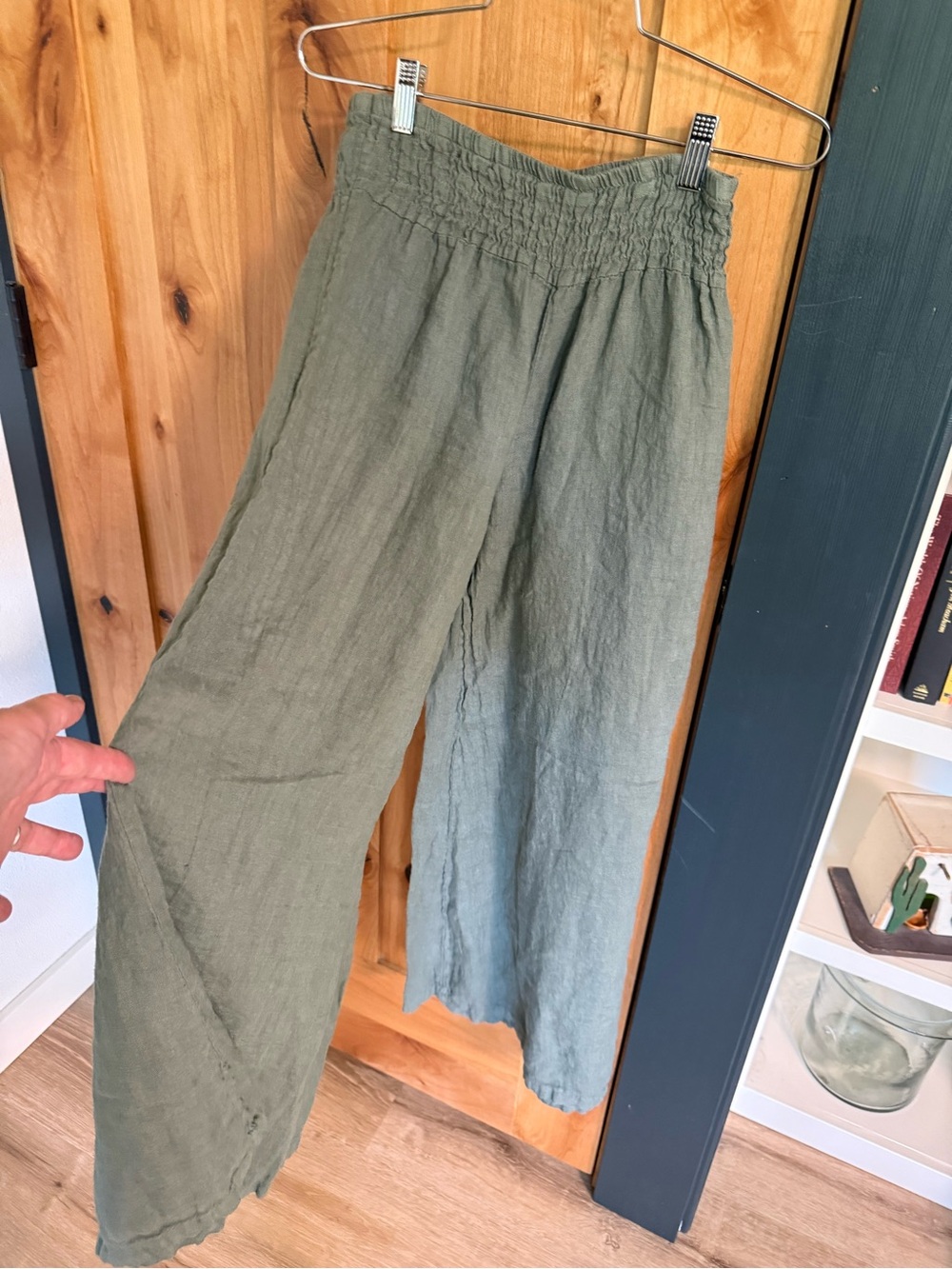 Wide Leg Linen Pants in Olive Green